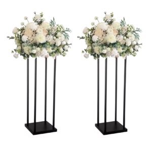 simprefine 2 Pcs 32 Inches Matte Black Wedding Column Decorative Flower Stand Tabletop Centerpiece for Engagement Bridal Shower Event Party Decoration