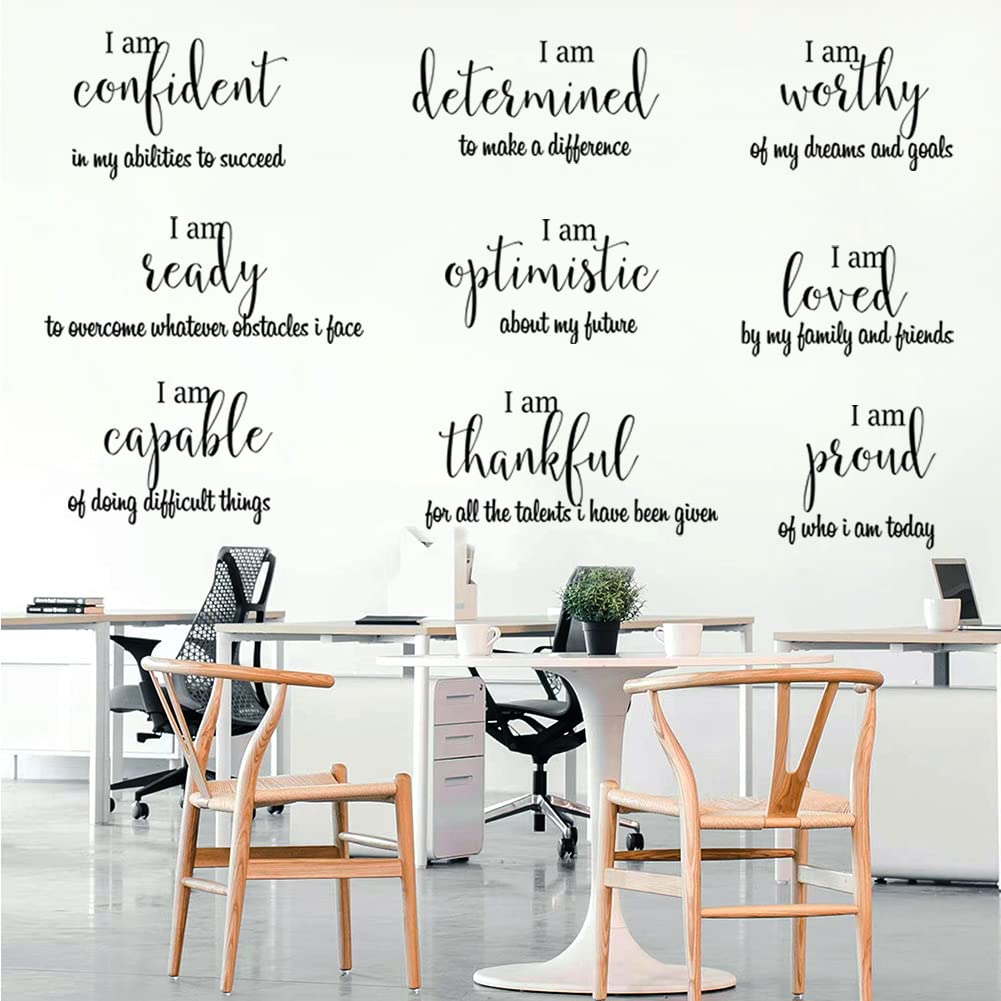 9 Pieces Inspirational Wall Decals Black Motivational Wall Sticker Vinyl Wall Quotes Stickers Wall Art Stickers Peel and Stick Wall Decals for Girl Boy Bedroom Living Room