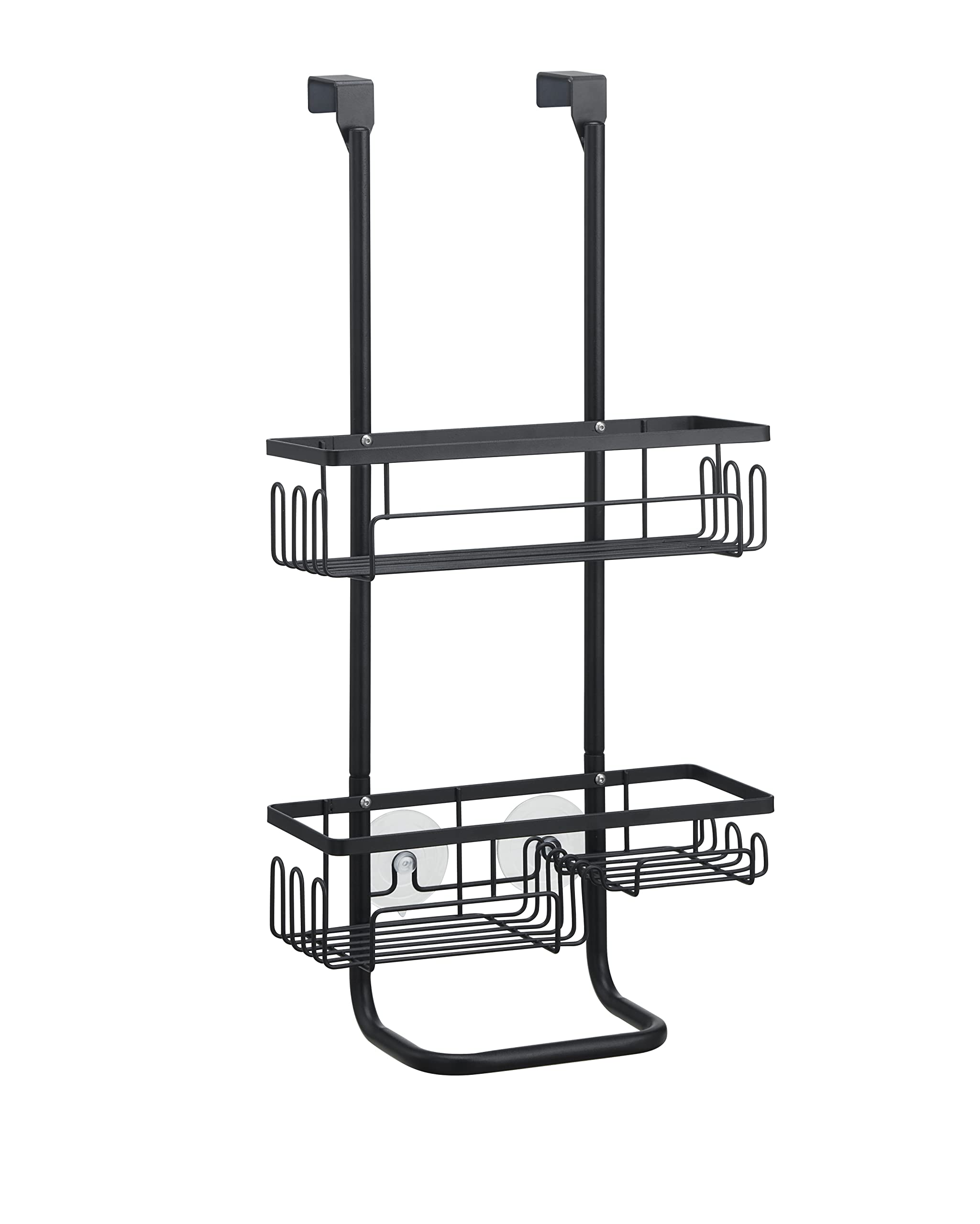 SunnyPoint Classic Metal Bathroom Shower Caddy, Over Door Hanging Storage Organizer Basket (Standard, Black)