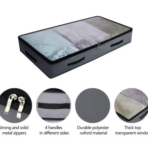 AMJ 3 Pack Underbed Storage Bags, Transparent Zip Lid Under Bed Storage Bags, Foldable Under-Bed Storage Bags and Containers, Dark Gray