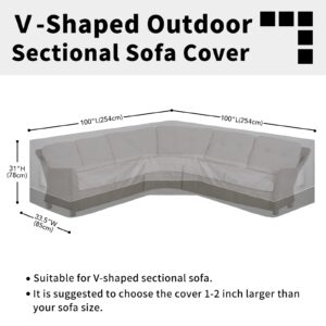 Easy-Going Outdoor V-Shaped Sectional Sofa Cover 100"X100" UV Resistant Patio Sectional Couch Cover Waterproof Lawn Patio Furniture Cover, Gray/Dark Gray