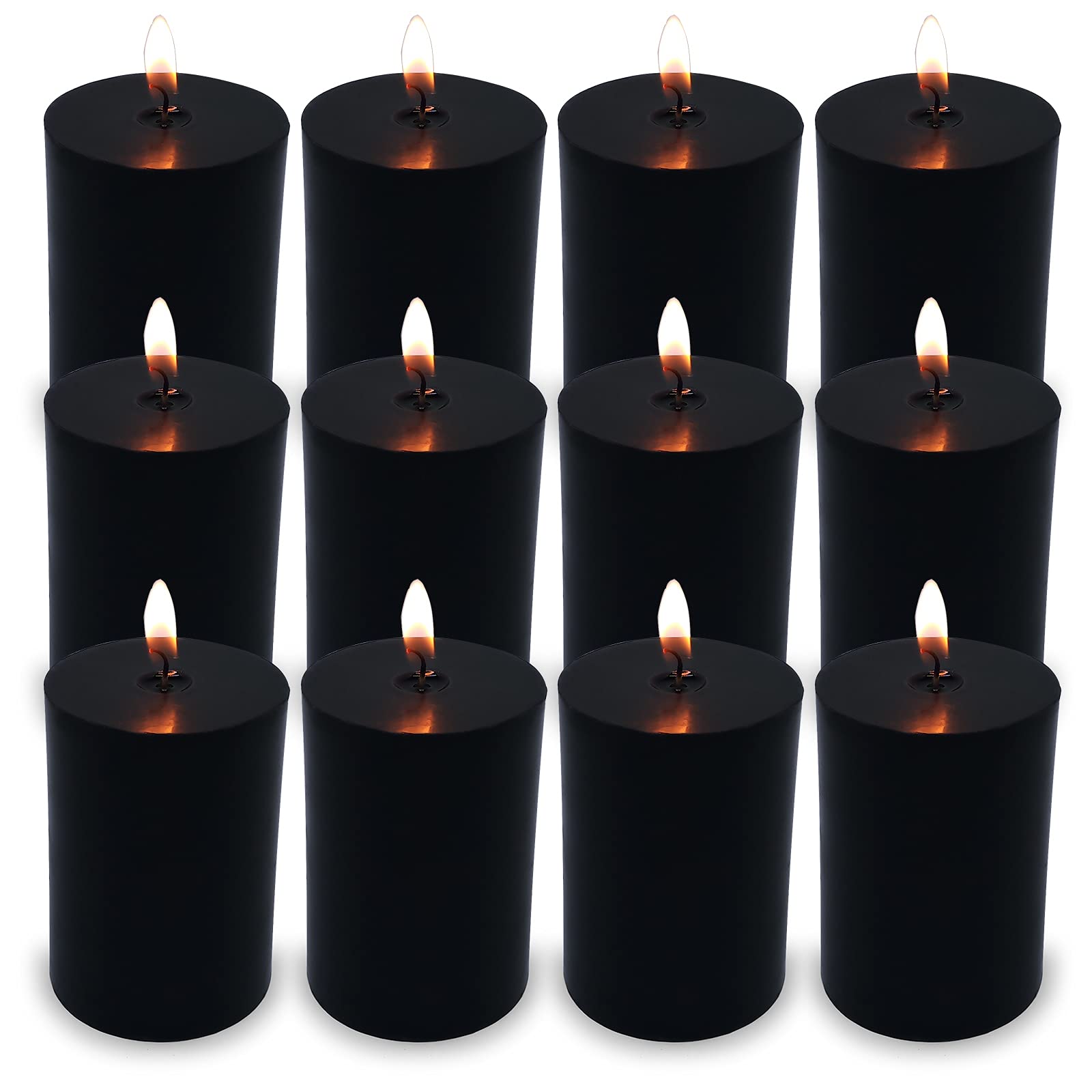 2"x3" Black Pillar Candles, Set of 12 Handmade Pillar Candles Bulk, Large Pillar Candle, Dripless Pillar Candles for Weddings, Parties, Halloween, Church, Home Décor