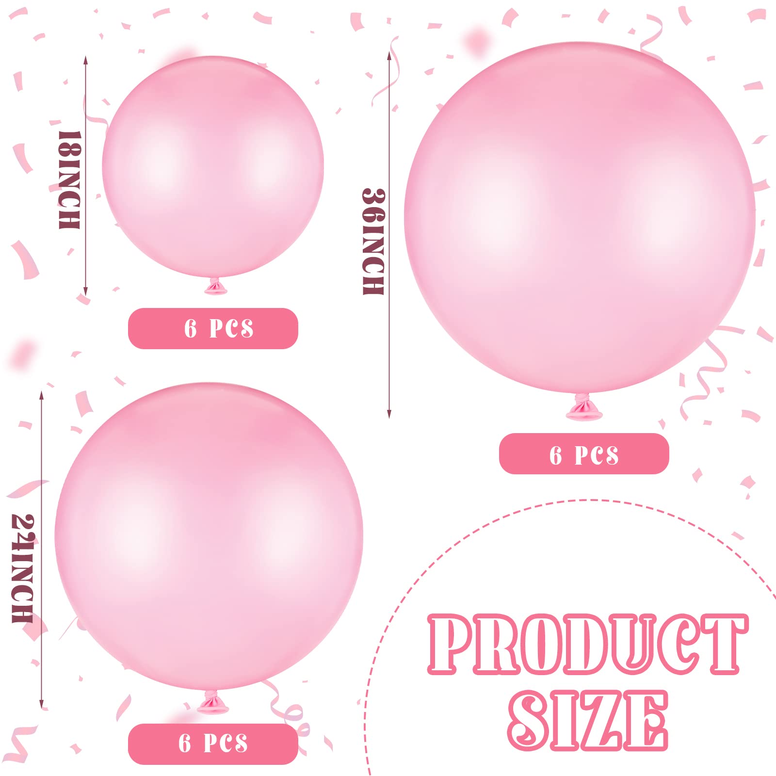 Charnoel 18 Pack 24 Inch Balloons Large Latex Balloons 36 Inch 18 Inch Giant Round Balloons Big Macaron Balloons for Wedding Birthday Party Baby Shower Decorations(Pink)