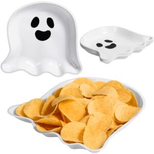 24 pieces halloween party serving trays, plastic orange pumpkin black cat white ghost plates halloween party tableware party supplies for halloween party decorations(ghost)