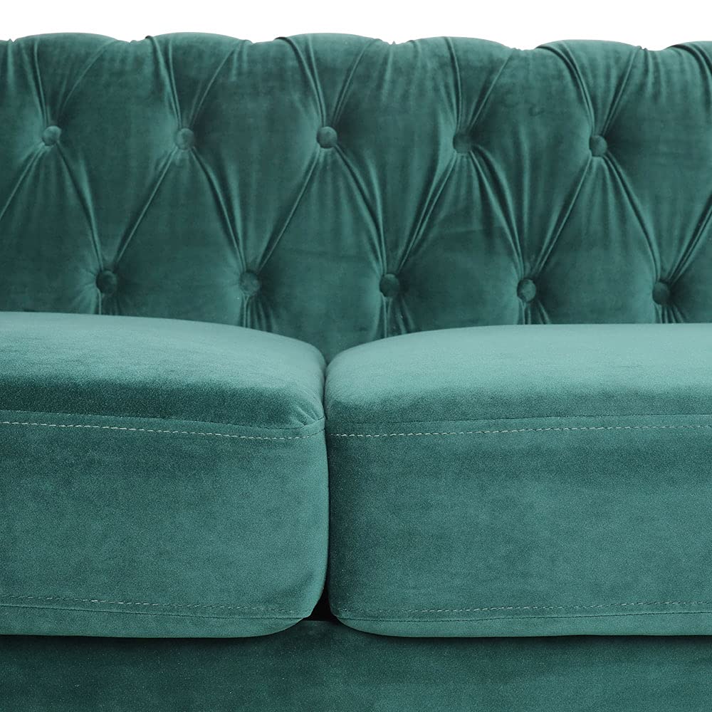 PHOYAL Large Sofa, Velvet Sofa Three-seat Sofa Classic Tufted Chesterfield Settee Sofa Modern 3 Seater Couch Furniture Tufted Back for Living Room (Green)