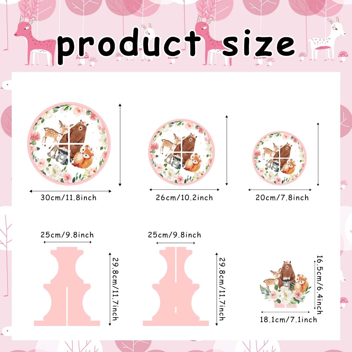 Woodland Animal Party Cupcake Stand for Girls Pink 3-Tier Cake Stand for Baby Shower Jungle Animal Cupcake Tower Decorations for Woodland Birthday Animal Theme Party Cake Holder Decorations for Kids