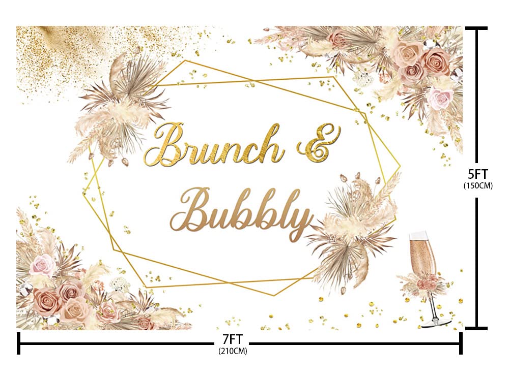 SENDY 7x5ft Boho Brunch and Bubbly Backdrop Bridal Shower Party Decorations Supplies Wedding Bachelorette Banner Bohemia Floral Pampas Gold Champagne Photography Background Cake Table Photo Booth Prop