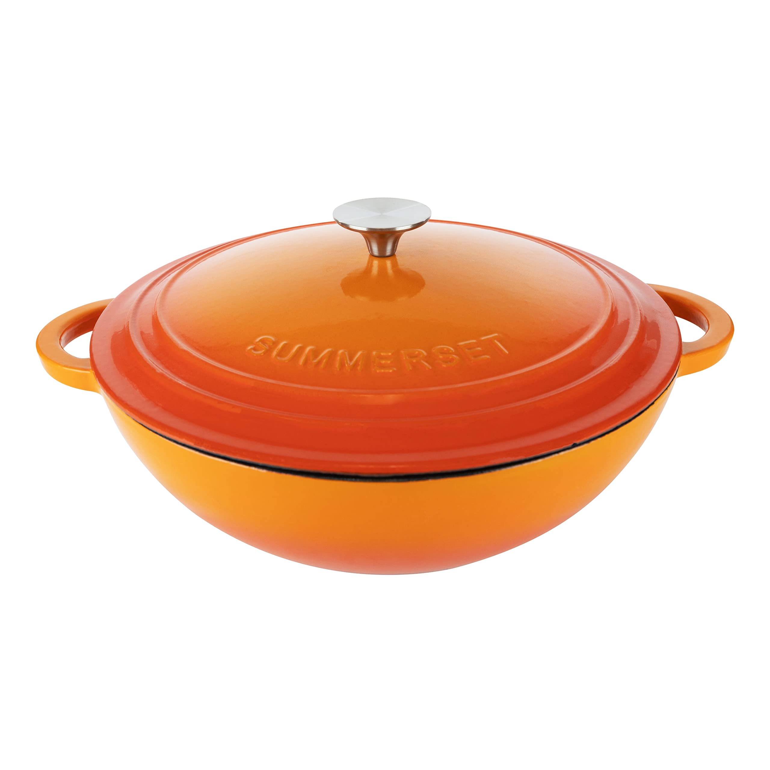 Enameled Cast Iron Braiser Pan Dutch Oven (Orange)