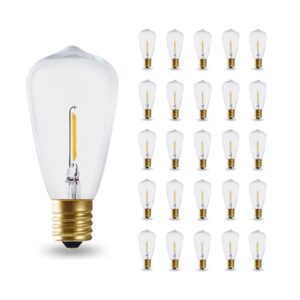 25 pack led string light bulbs, st38 eidison led bulbs for string lights e12 base warm white 2700k,0.65 watt equivalent to 6 watts incandescant bulbs,glass material