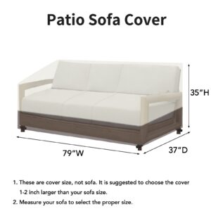 Easy-Going Patio Sofa Cover UV Resistant Outdoor Couch Cover Bicolor Patio 3-Seater Bench Cover Waterproof Outdoor Furniture Cover with Reflective Hemming (79Wx37Dx35H inch, Beige/Brown)