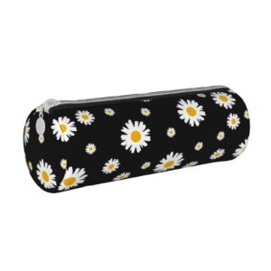 ykklima white yellow daisy flower black leather pencil case zipper pen makeup cosmetic holder pouch stationery bag for school work office