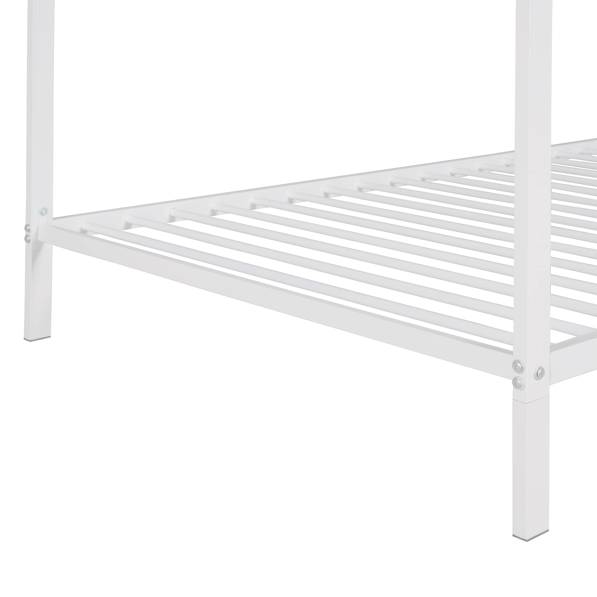 Twin House Bed for Kids, Montessori Bed Frame Metal Platform Bed Floor Bed for Boys Girls, No Box Spring Needed - White