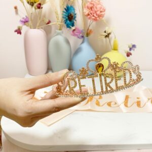 JETKONG Retirement Party Decorations Retired Tiara/Crown, Retired Sash for Women Retirement Gifts, Retirement Party Supplies, Gifts, Favors (Rose Gold)