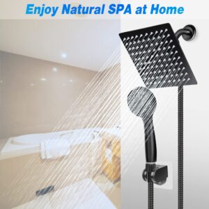 Taiker Shower Head, High Pressure 8'' Rainfall Stainless Steel Shower Head/Handheld Combo with 60'' Hose Anti-leak Shower Head with Holder, Flow Regulator, Chrome, 4 Shower Hooks Black