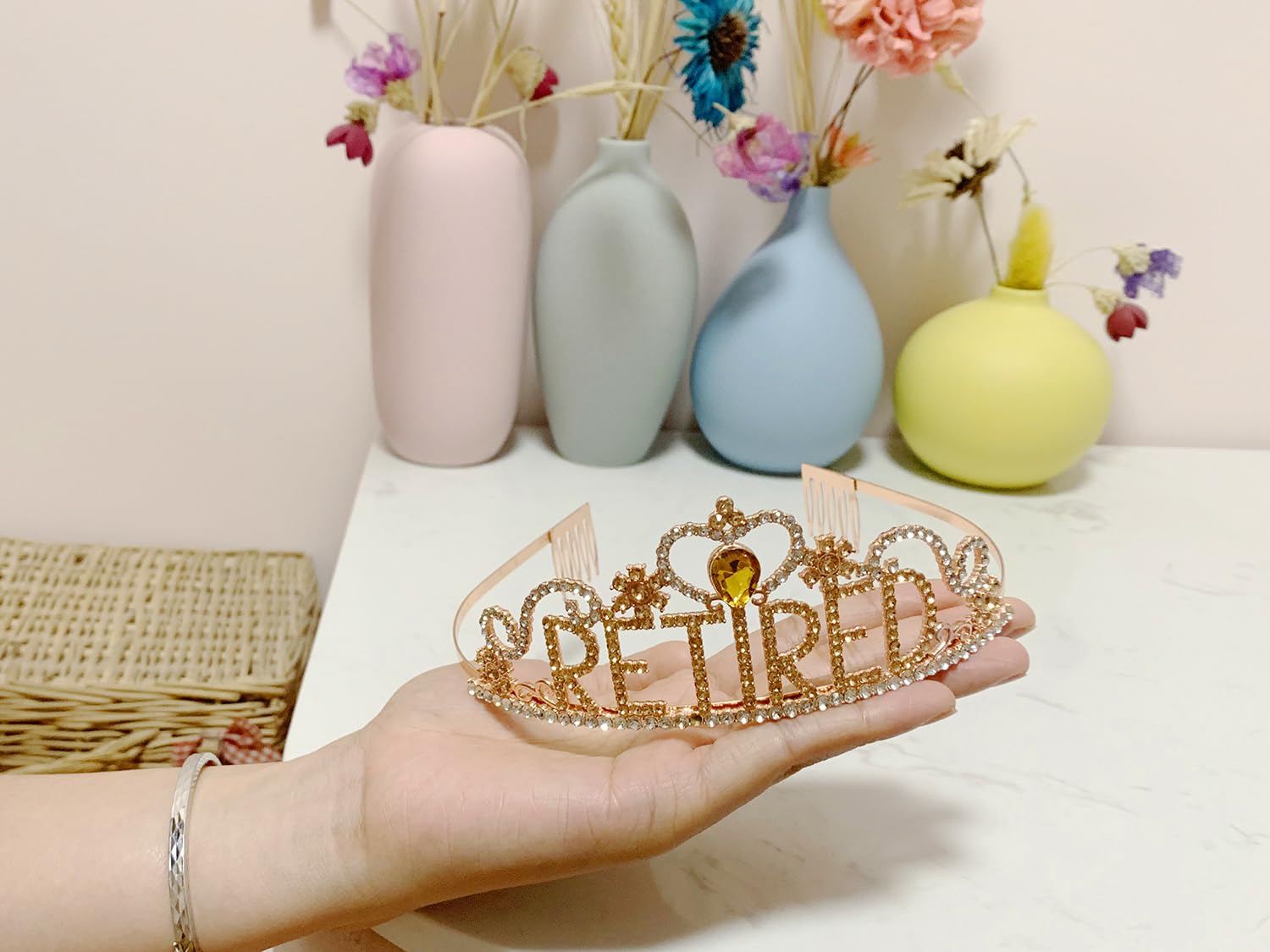 JETKONG Retirement Party Decorations Retired Tiara/Crown, Retired Sash for Women Retirement Gifts, Retirement Party Supplies, Gifts, Favors (Rose Gold)