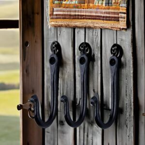 Hell Blues Decorative Hook Wrought Iron Wall Mount Coat Hooks ~ Set of 3 Handmade Classic Wall Hooks for Hanging Keys, Bags, Towels (Robe Hanger)