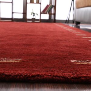 Hand Knotted Loom Wool ECO-Friendly Area Rugs - 9'x12', Rectangle, Red Color, Contemporary Modern Design, High Pile Thick Handmade Anti Skid Rugs for Living Room (L00104)