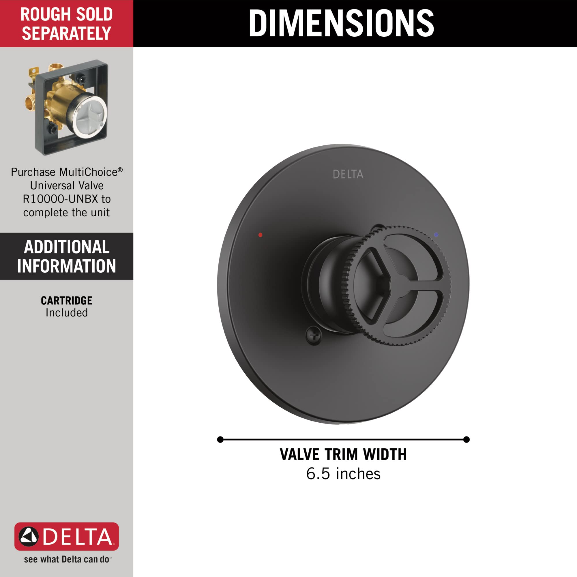 Delta Faucet Trinsic Matte Black Shower Valve Trim Kit for Black Shower Systems and Shower Faucets, Delta Shower Handle Replacement, Shower Faucet Handle, Matte Black T14058-BL (Valve Not Included)