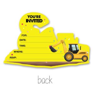 Opomzk Construction 3rd Birthday Party Invitations with Envelopes, 20 Set Construction Dump Truck Three Shaped Invitations 3 Year Old Birthday Party Invites, Double-Sided