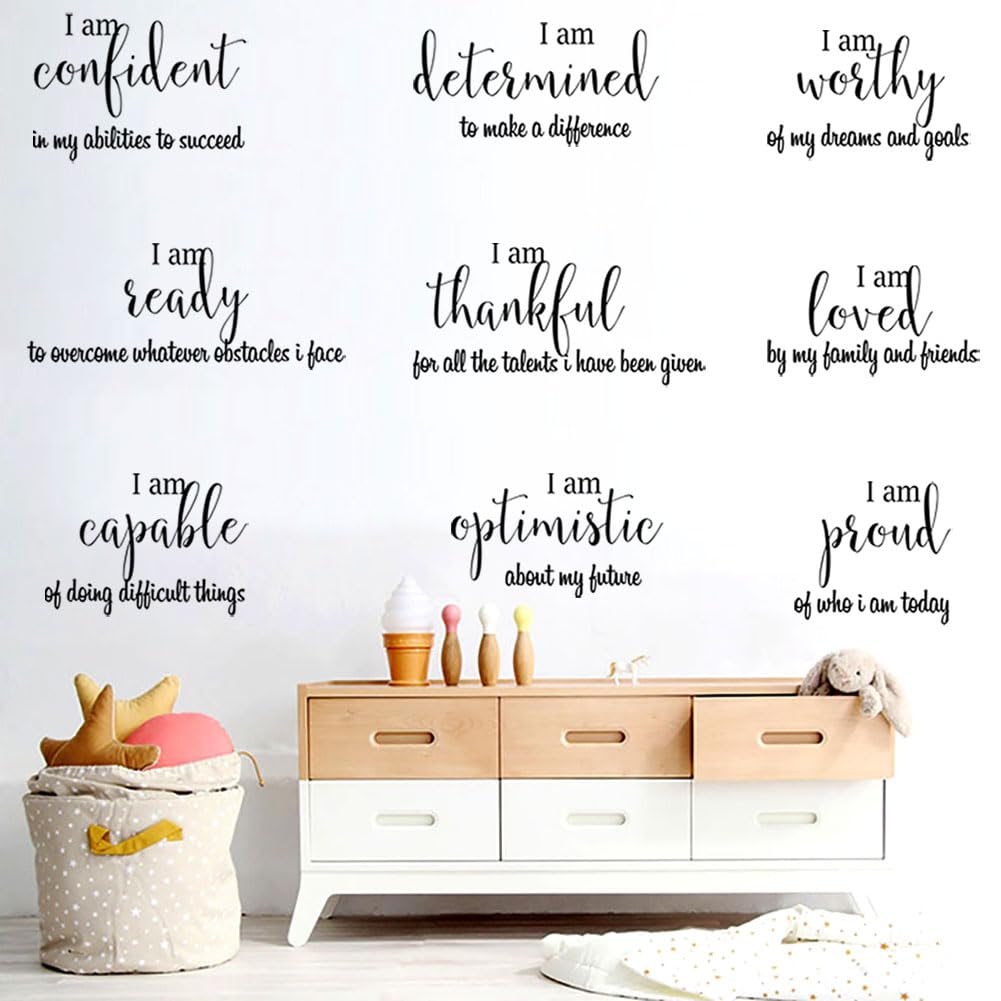 9 Pieces Inspirational Wall Decals Black Motivational Wall Sticker Vinyl Wall Quotes Stickers Wall Art Stickers Peel and Stick Wall Decals for Girl Boy Bedroom Living Room