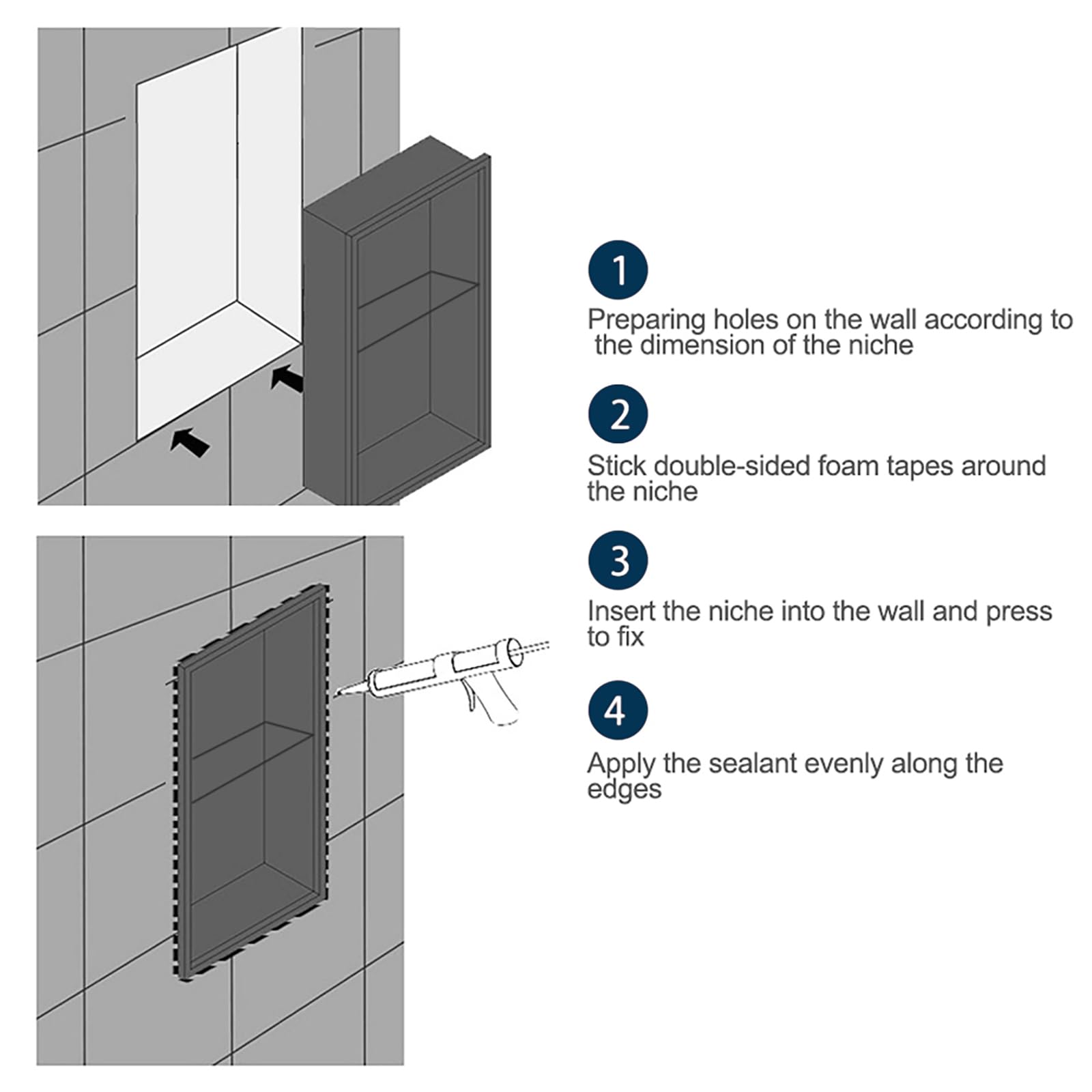 Agabok Shower Niche, 12" x 24" Black Stainless Steel Niche No Tile Needed, Two-Tier Wall Niche, Recessed Shower Shelf, Bathroom Niche for Storage