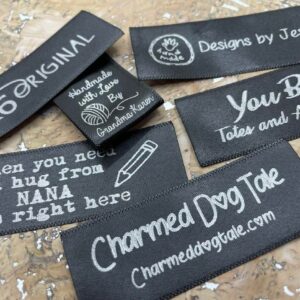 30 Black Custom Printed Satin Fabric Labels Sew On for Clothing, Crafts, Nursing Home Clothing, Children's Clothing, Knitting, Crocheting, Handmade Items