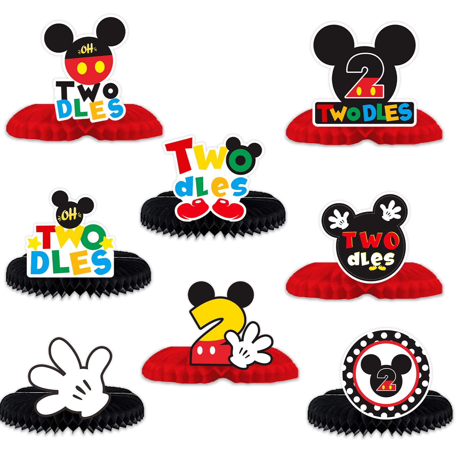 Cartoon Black Red Mouse Happy 2nd Birthday Honeycomb Centerpieces Oh Twodles Theme Decor for Boy Girl Princess High Chair 2nd Birthday Party Baby Shower Favors Supplies Decorations Photo Booth Props