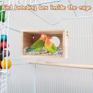 GINDOOR Parakeet Nesting Box Transparent Bird House for Cage Natural Wood Breeding Box for Parrot Parakeet Cockatiel Lovebirds Budgie Conure and Other Small Birds