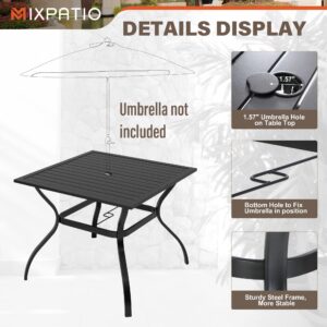 MIXPATIO 5 Pieces Patio Dining Set, 4 People Outdoor Furniture Set, 37" Square Metal Table with 1.57" Umbrella Hole, 4 Padded Textilene Standard Chairs，for Deck Garden Backyard Lawn Poolside