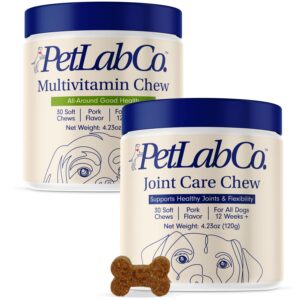 petlab co – mobility & wellness bundle: soft chew joint supplement for dogs to support dog hip & joint care & mobility 30 count plus chewable multivitamins for dogs to support overall health 30 count