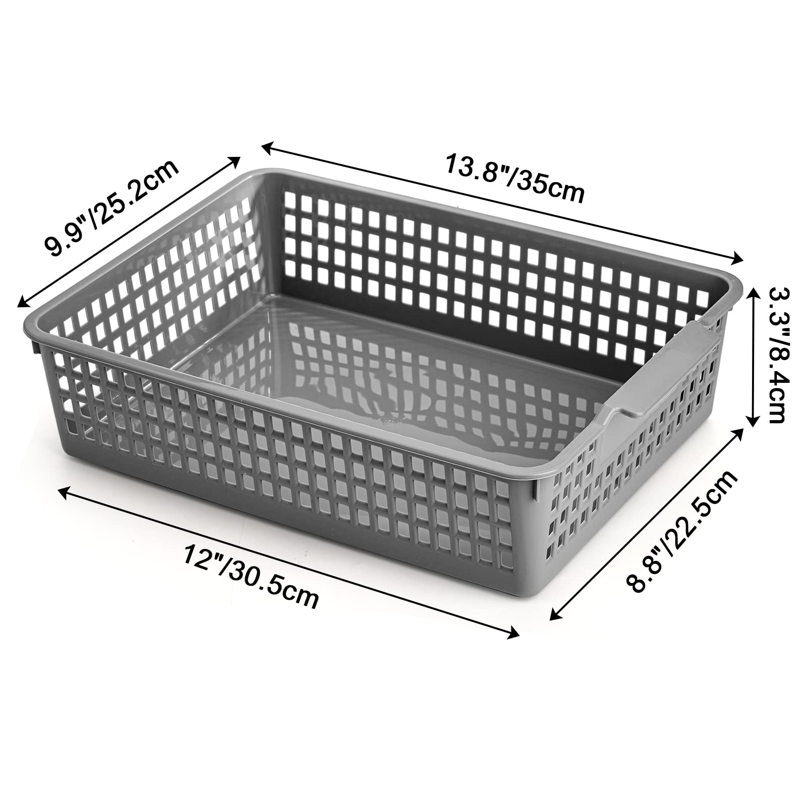 Foraineam Plastic Storage Baskets, Set of 6 Stackable Basket Bins in 3 Colors, 13.8 x 9.9 x 3.3 inch, Lightweight, Durable, Multi-functional Storage Baskets