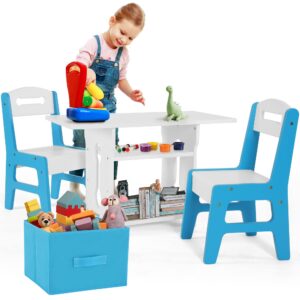 bateso kids table & chair set, toddler table and chairs set​ with storage, kids table and 2 chairs with storage for learning, teaching, eating, playing, kindergarten, living room