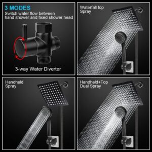 Taiker Shower Head, High Pressure 8'' Rainfall Stainless Steel Shower Head/Handheld Combo with 60'' Hose Anti-leak Shower Head with Holder, Flow Regulator, Chrome, 4 Shower Hooks Black