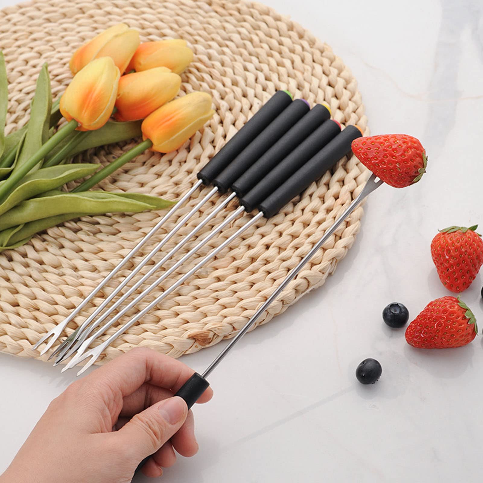 Fdit 6 Pcs Stainless Steel Fondue Forks, Long Forks Cheese Fondue Forks for Chocolate Fountain Cheese Fondue Roast Marshmallows