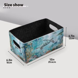 Kcldeci Sea Turtle Starfish Retro Map Storage Bins Baskets for Organizing, Ocean Beach Sturdy Storage Basket Foldable Storage Baskets for Shelves Closet Nursery Toy