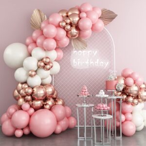 pink balloon garland arch kit, sakura pink sand white and metallic rose gold latex balloons for baby shower wedding birthday graduation anniversary bachelorette party decorations