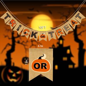 Halloween Banner Happy Trick or Treat Hanging Burlap Banner for Fireplace, Halloween Bunting Garland Banner for Mantle Home Halloween Party Decorations