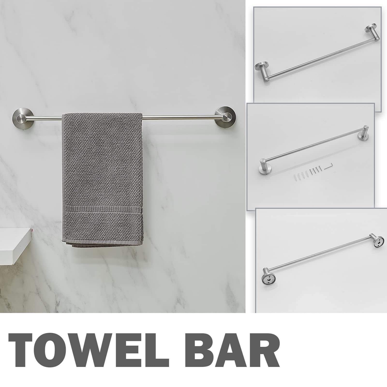 Bathroom Towel Bar Holder Sets, 5-Piece Brushed Nickel Bathroom Hardware Set, Stainless Steel Bath Accessories Kit Wall Mounted