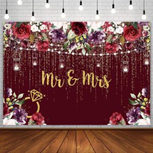 sendy 7x5ft burgundy floral mr & mrs backdrop engagement party decorations for couples wedding bride and groom engaged ceremony anniversary bridal shower banner gold photography background photo props