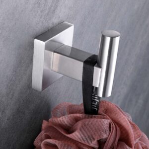 Suyar Bathroom Towel Hook Brushed Nickel, SUS304 Stainless Steel Robe Coat Holder for Shower Kitchen Closet Garage, Modern Heavy Duty Clothes Hook Wall Mounted