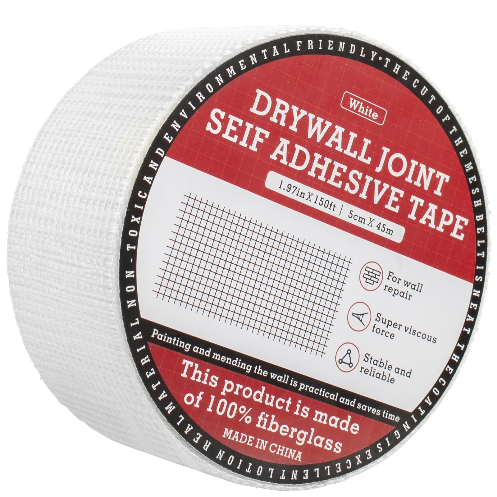 NEZUIBAN Drywall Joint Tape, Fiberglass Mesh Tape for Drywall Repair,1.97“×150 Ft Self-Adhesive Drywall Mesh Tape for Sheetrock Crack Repair