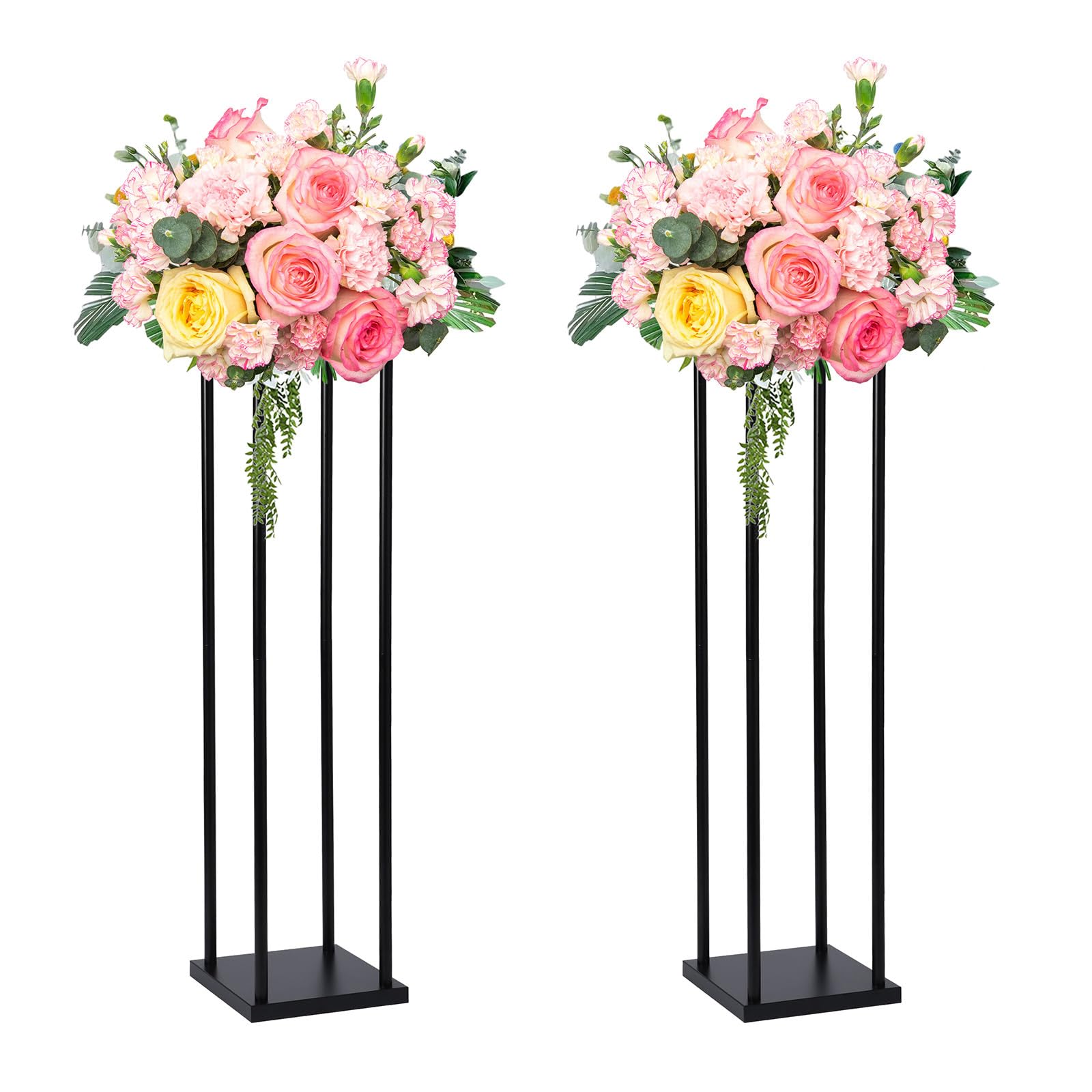 simprefine 2 Pcs 32 Inches Matte Black Wedding Column Decorative Flower Stand Tabletop Centerpiece for Engagement Bridal Shower Event Party Decoration