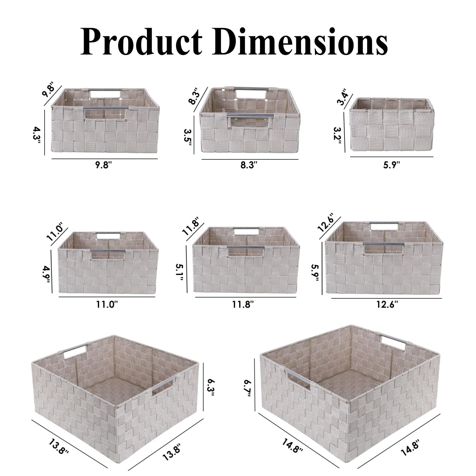 LAWNION 9 PCS Storage Box Woven Basket Bin Set, Container Tote Cube with Built-in Carry Handles, Stackable Storage Basket Organizer Set for Home Office