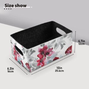 Kcldeci Burgundy Red Flower Storage Bins Baskets for Organizing, Blue Gray Floral Spring Summer Sturdy Storage Basket Foldable Storage Baskets for Shelves Closet Nursery Toy