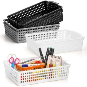 Foraineam Plastic Storage Baskets, Set of 6 Stackable Basket Bins in 3 Colors, 13.8 x 9.9 x 3.3 inch, Lightweight, Durable, Multi-functional Storage Baskets