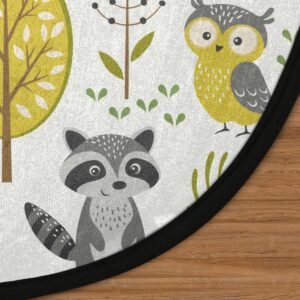 Woodland Animals Round Area Rug, Fox Elk Bear Mushroom Non-Slip Circle Rug for Bedroom Living Room Outdoor Study Playing Floor Mat Carpet, 3' Diameter