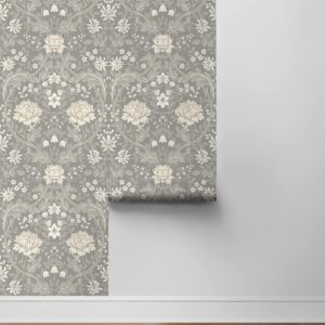 NextWall Honeysuckle Trail Floral Peel and Stick Wallpaper (Daydream Grey)