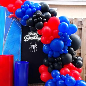 Royal Blue and Red Black Balloons Arch Garland Kit-145pcs Red Black Blue Latex Balloons for Boy's Baby Shower Spider Hero Graduation Birthday Party Supply Decorations