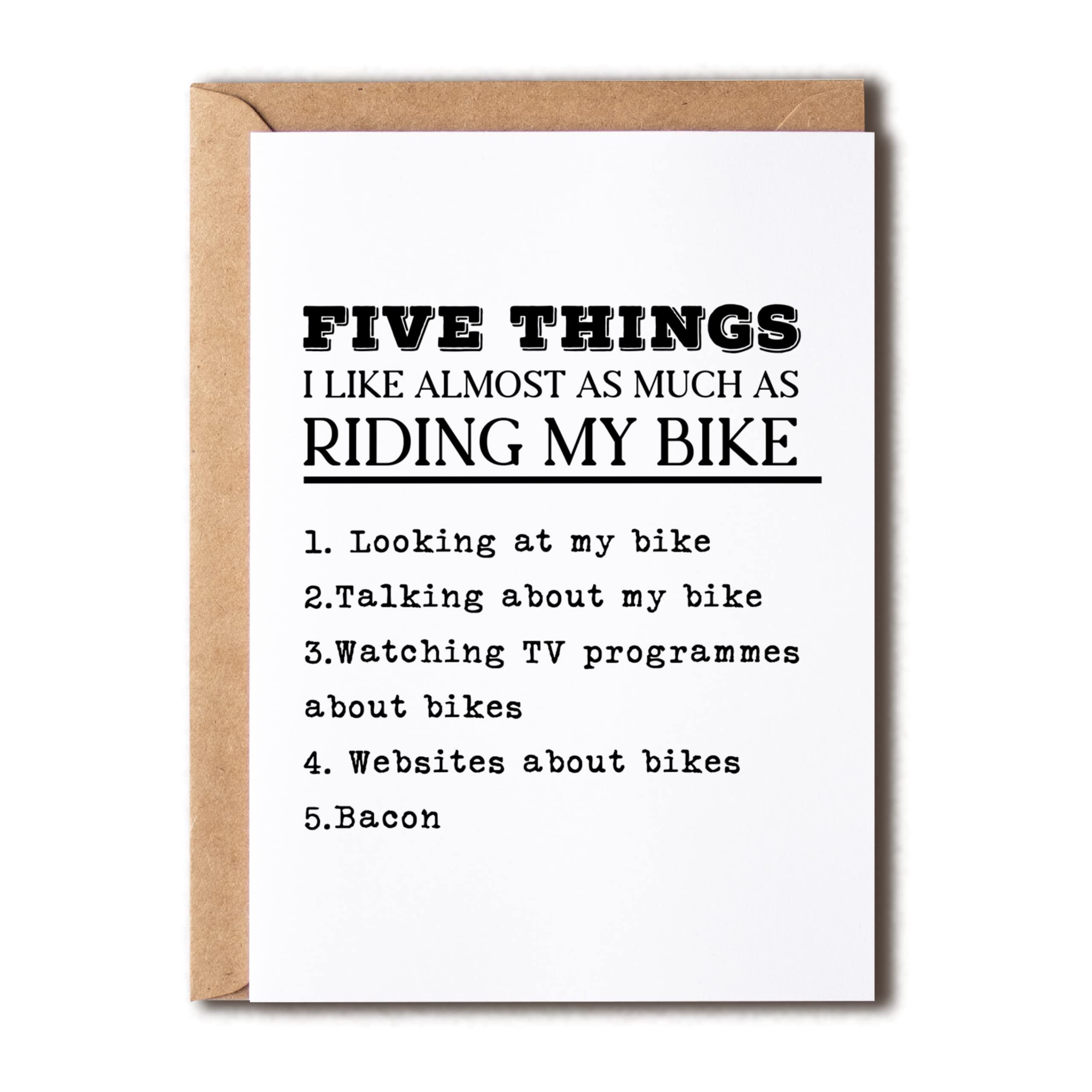 EirlysDesigns 5 Things I Like More Than My Bike Card - Love Bike Riding Card - Funny Card - Happy Birthday Card Bike Fanatic Card Motorbike Card, 5 x 7 inches