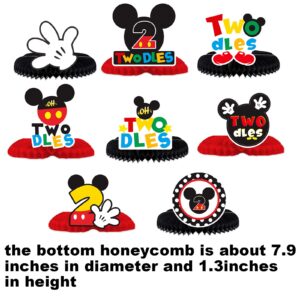 Cartoon Black Red Mouse Happy 2nd Birthday Honeycomb Centerpieces Oh Twodles Theme Decor for Boy Girl Princess High Chair 2nd Birthday Party Baby Shower Favors Supplies Decorations Photo Booth Props